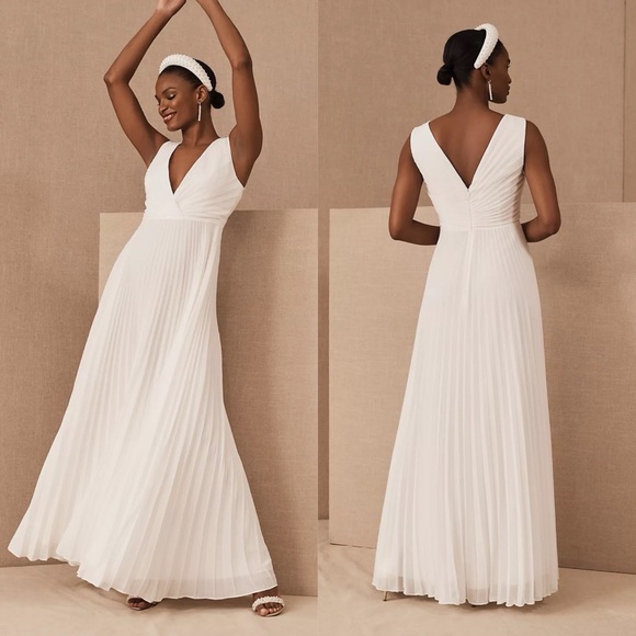 Anthropologie | BHLDN Badgley Mischka Sloan Dress Accordion Pleat Wedding Gown 4 - Picture 2 of 16